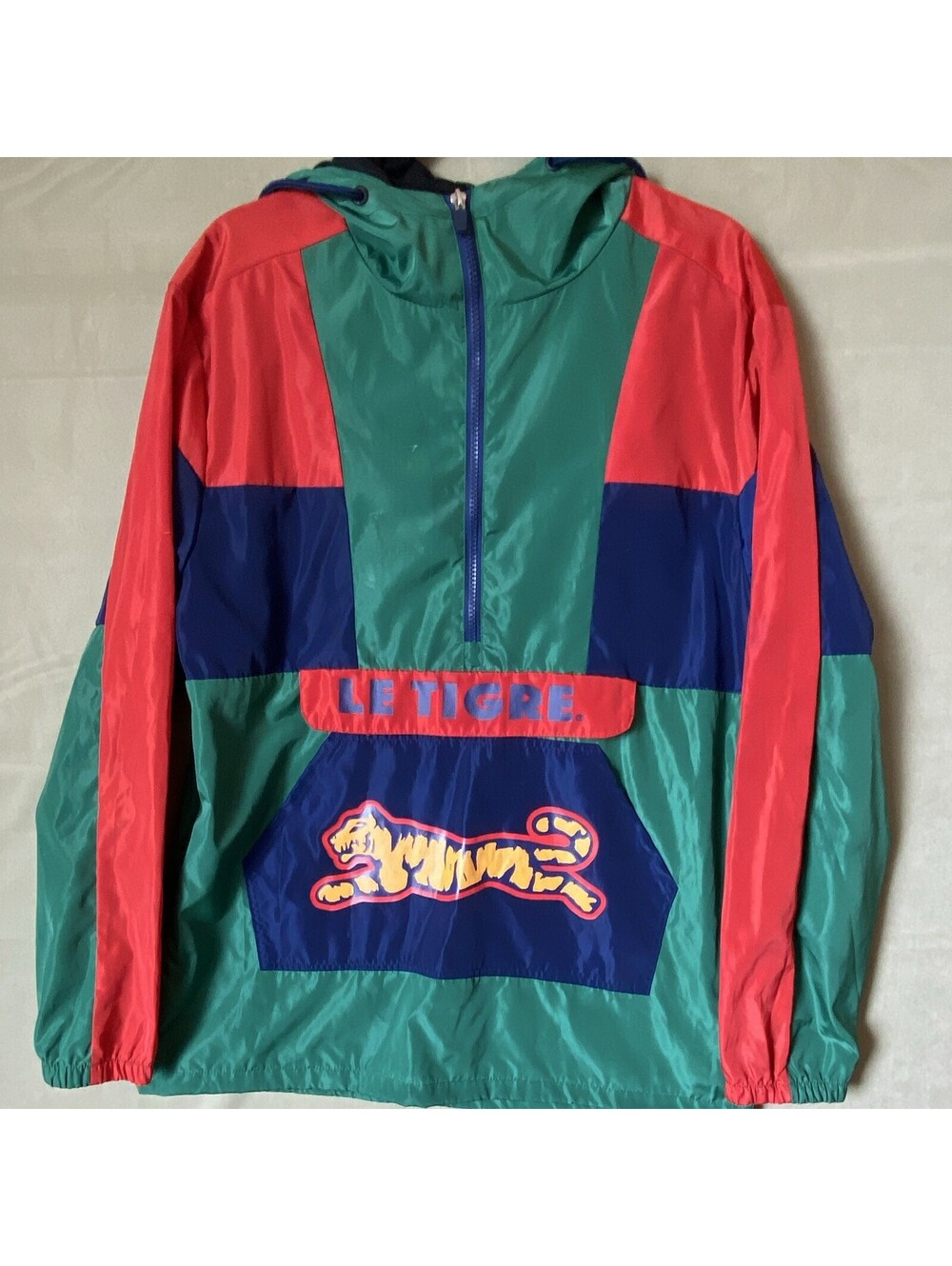 Vintage Le Tigre Hooded Quarter Zip Windbreaker Jacket COLOR BLOCK
